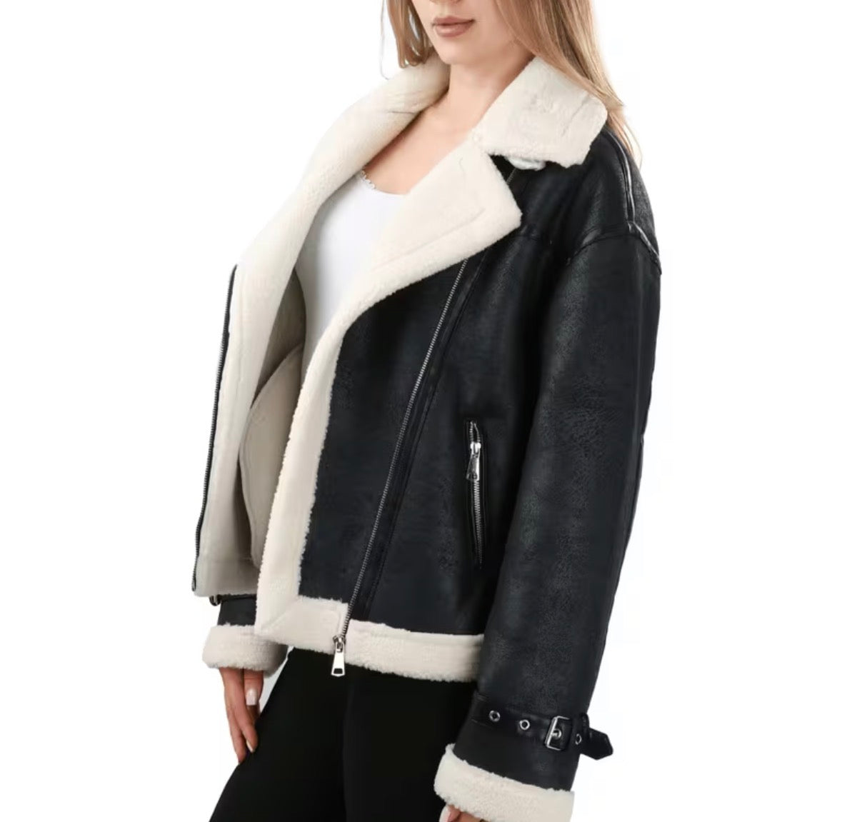 TEDDYFELL-BIKERJACKE MIT KUSCHELIGEM INNENFUTTER