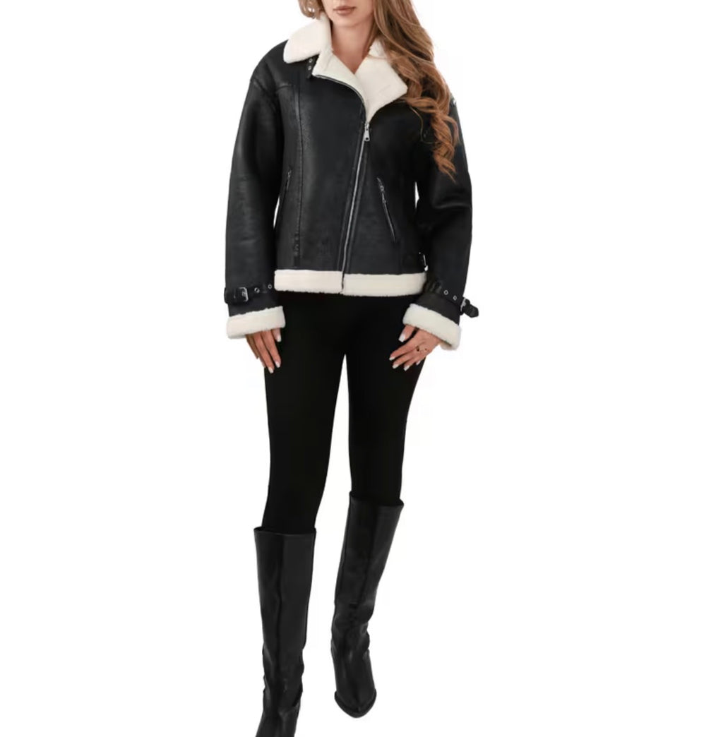 TEDDYFELL-BIKERJACKE MIT KUSCHELIGEM INNENFUTTER