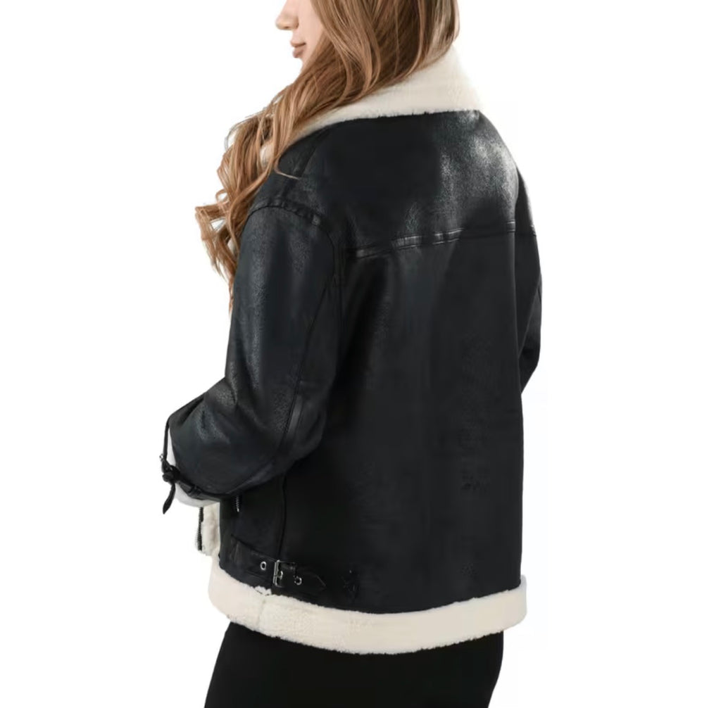 TEDDYFELL-BIKERJACKE MIT KUSCHELIGEM INNENFUTTER