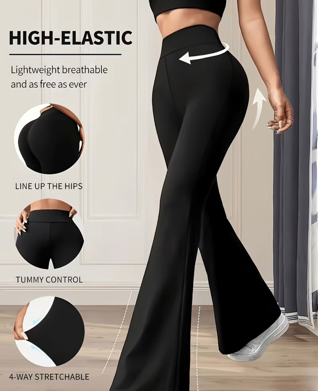 3-teiliges Damen-Set mit hoch taillierten Schlaghosen-Leggings
