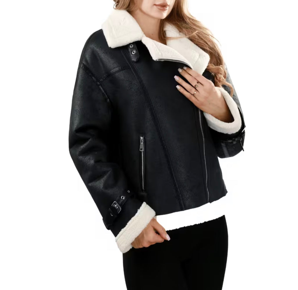 TEDDYFELL-BIKERJACKE MIT KUSCHELIGEM INNENFUTTER