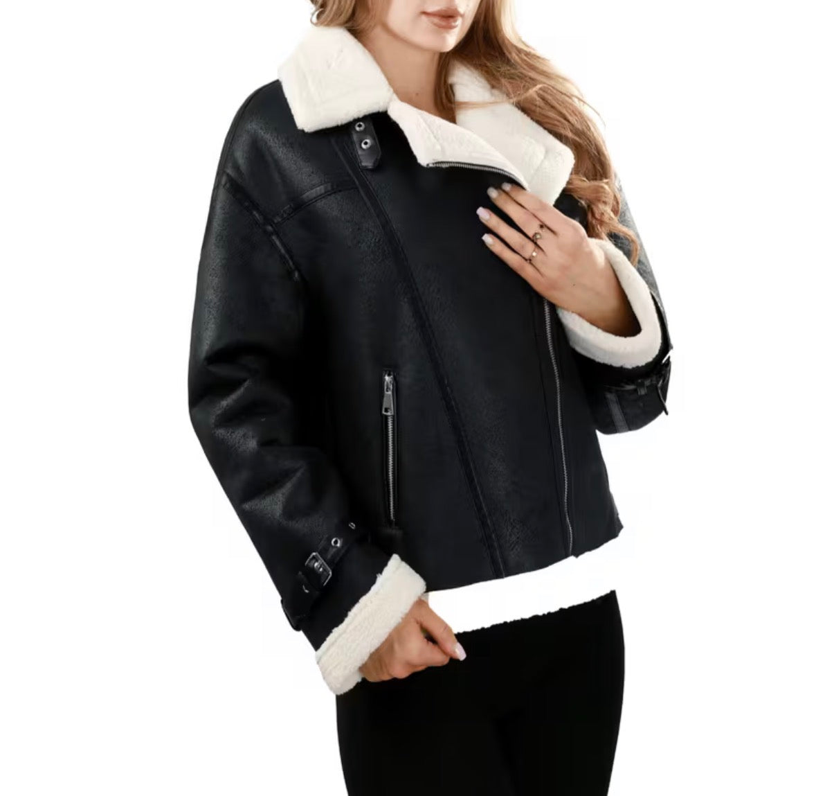 TEDDYFELL-BIKERJACKE MIT KUSCHELIGEM INNENFUTTER