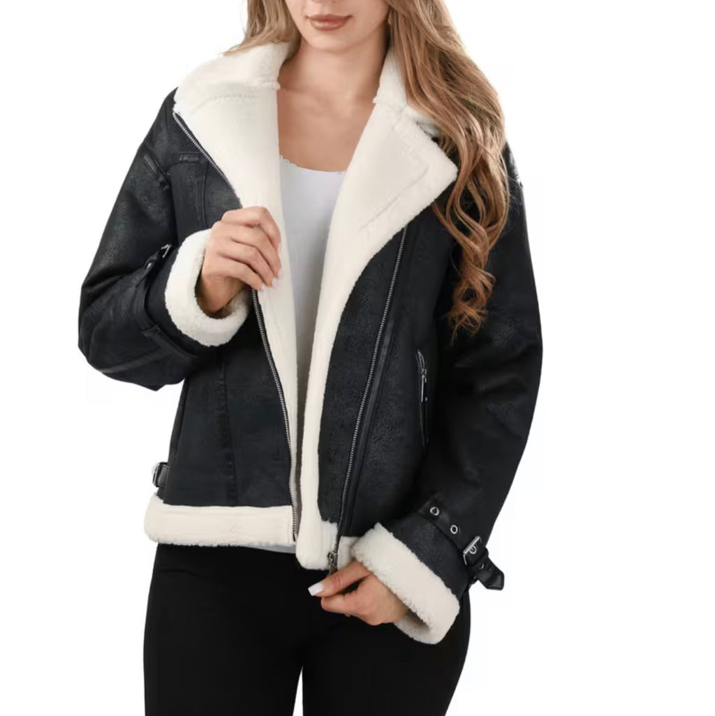 TEDDYFELL-BIKERJACKE MIT KUSCHELIGEM INNENFUTTER