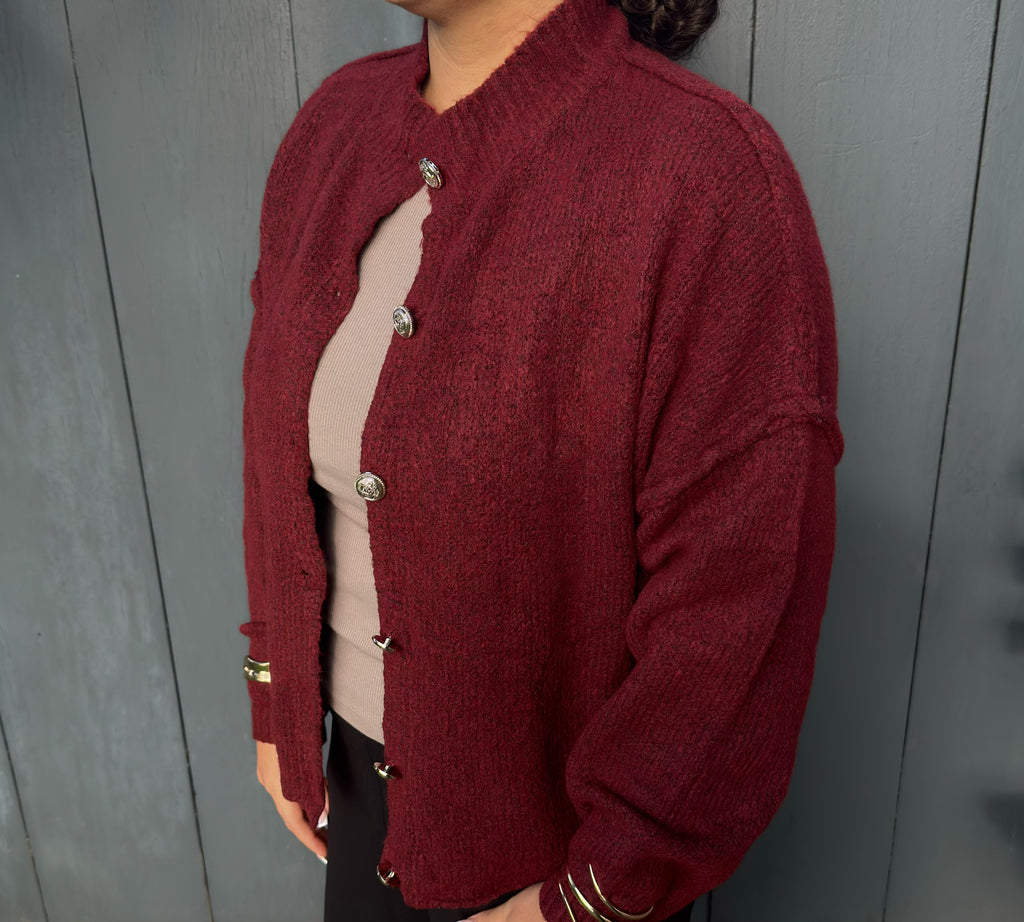 OVERSIZED CARDIGAN BURGUNDERROT