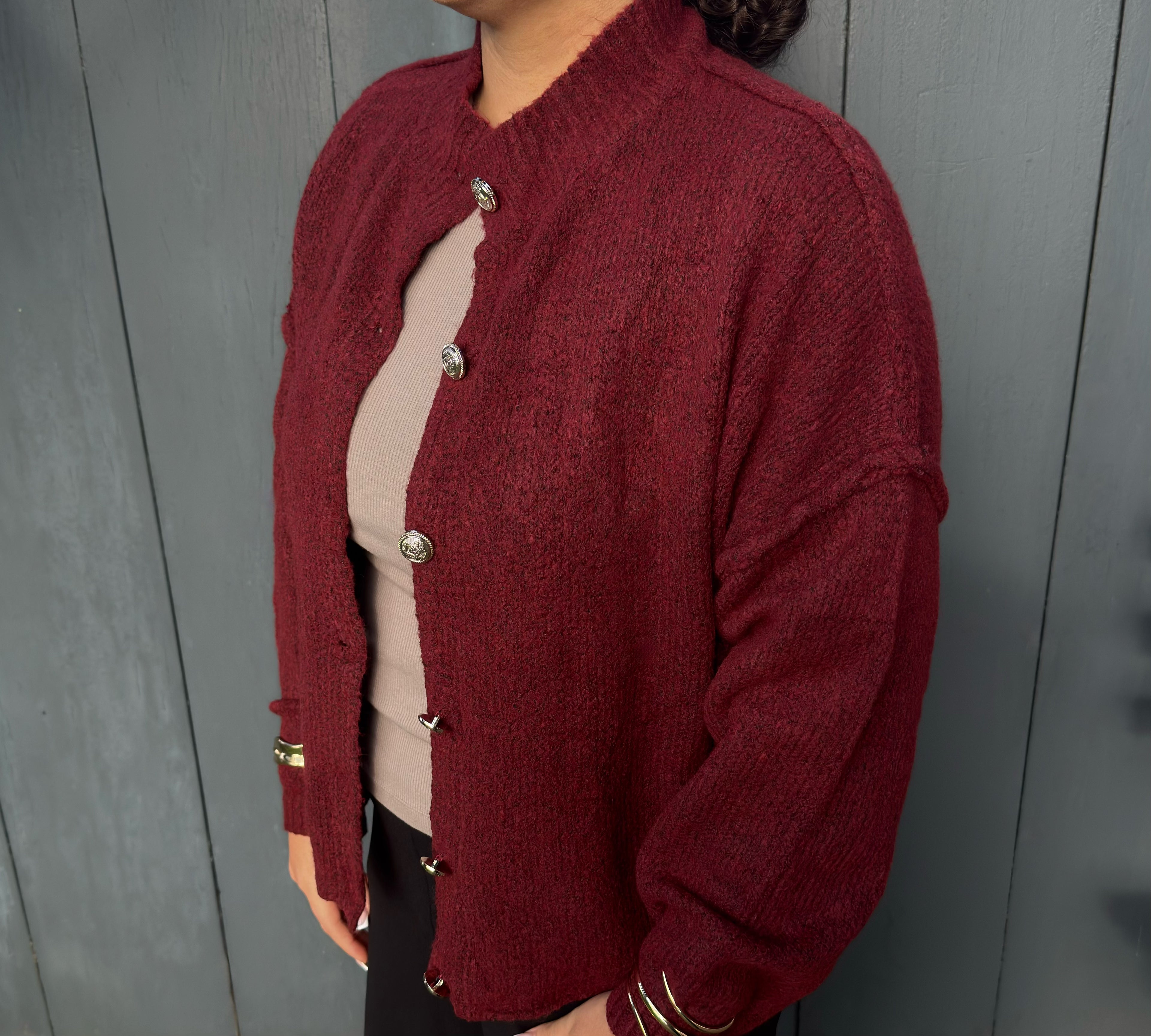 OVERSIZED CARDIGAN BURGUNDERROT