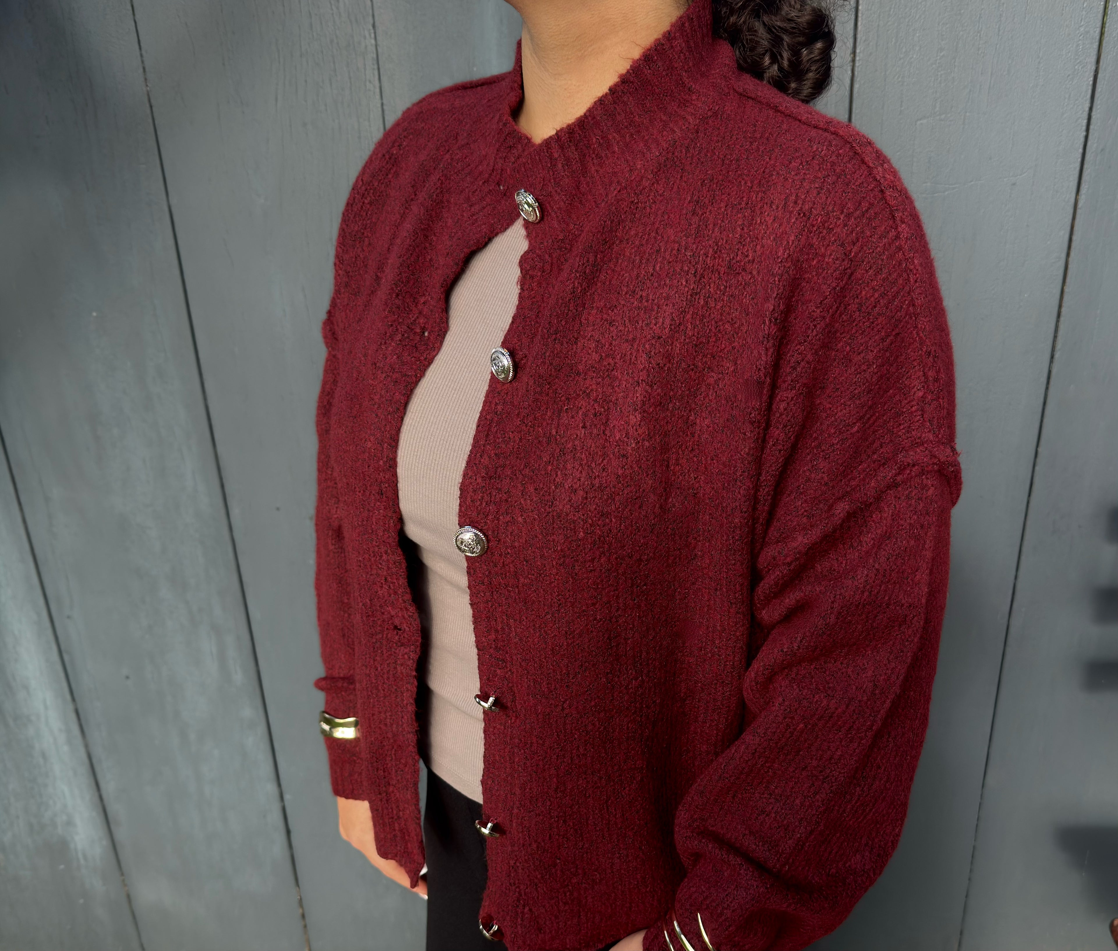 OVERSIZED CARDIGAN BURGUNDERROT